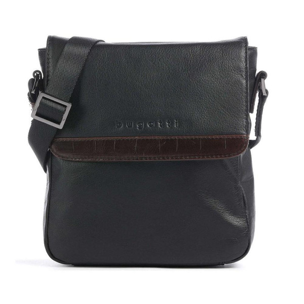 Чанта за рамо Bugatti - Corso Deluxe Crossbody, с капак, черна
