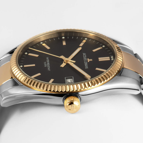 часовник jacques lemans 50 3i мъжки биколорен черен циферблат classicwatches.bg
