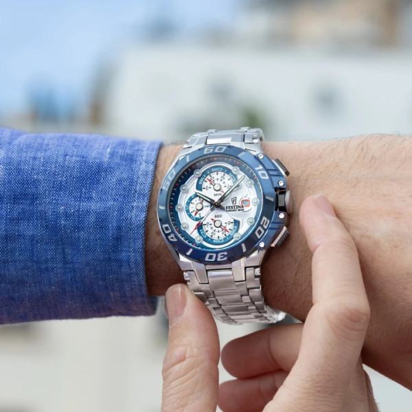 festina chrono bike кварцов часовник бял със сини акценти classicwatches.bg