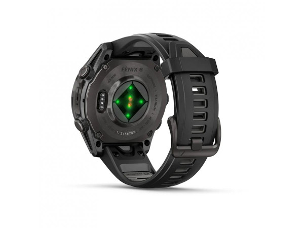 GARMIN FĒNIX® 8 - 43 мм, AMOLED - FĒNIX® 8 - 43 мм, AMOLED, Sapphire - Carbon Gray DLC Titanium с Black/Pebble Gray силиконова каишка