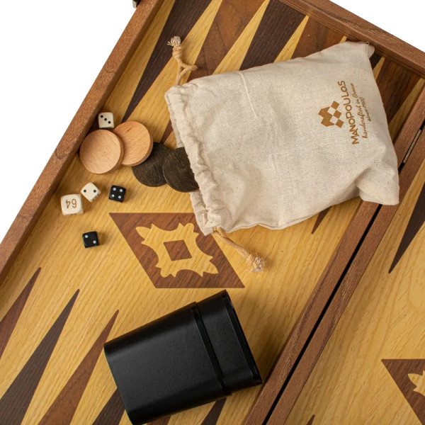 BACKGAMMON FOR GAME MANOPOULOS - OAK & WALNUT, 52X48 CM