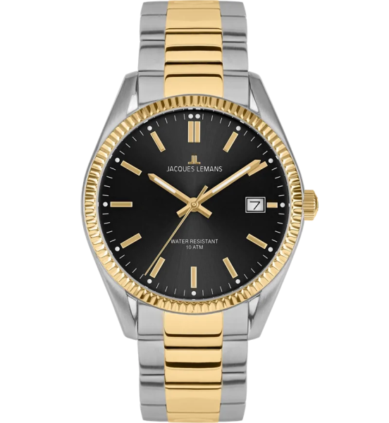 часовник jacques lemans 50 3i мъжки биколорен черен циферблат classicwatches.bg
