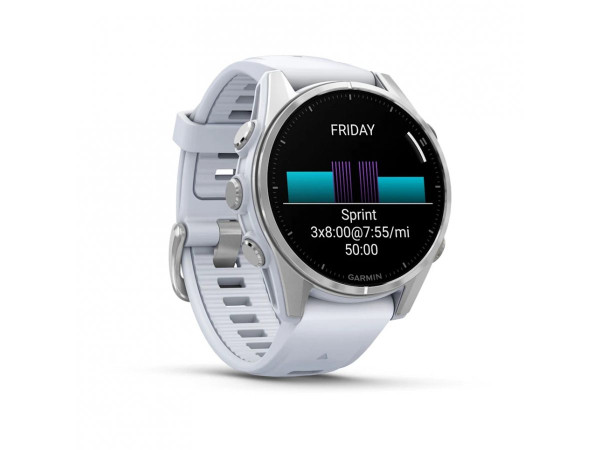 GARMIN FĒNIX® 8 - 43 мм, AMOLED - FĒNIX® 8 - 43 мм, AMOLED - Silver с Whitestone силиконова каишка