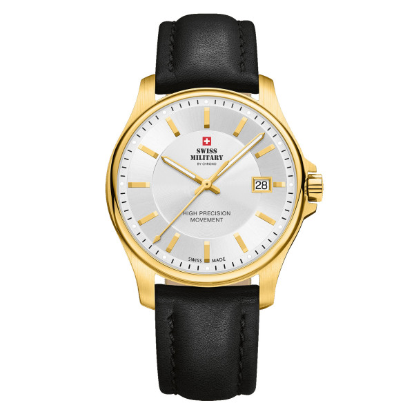 мъжки часовник Swiss Military SM30200.15 със сребрист циферблат и кафява кожена каишка

