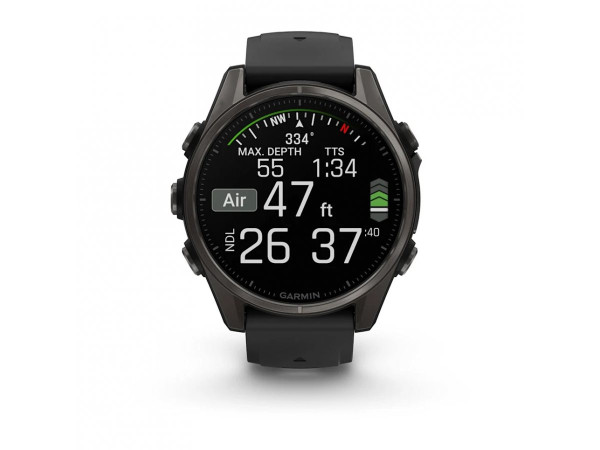 GARMIN FĒNIX® 8 - 43 мм, AMOLED - FĒNIX® 8 - 43 мм, AMOLED, Sapphire - Carbon Gray DLC Titanium с Black/Pebble Gray силиконова каишка