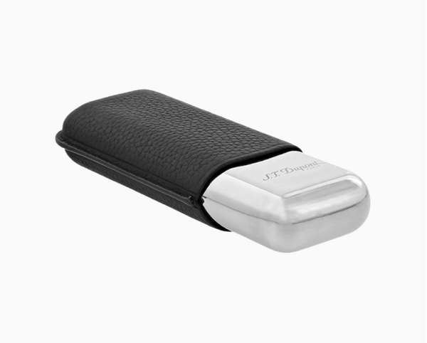 Калъф за 2 пури S.T.Dupont BLACK GRAINED AND CHROME DOUBLE CIGAR CASE 183260