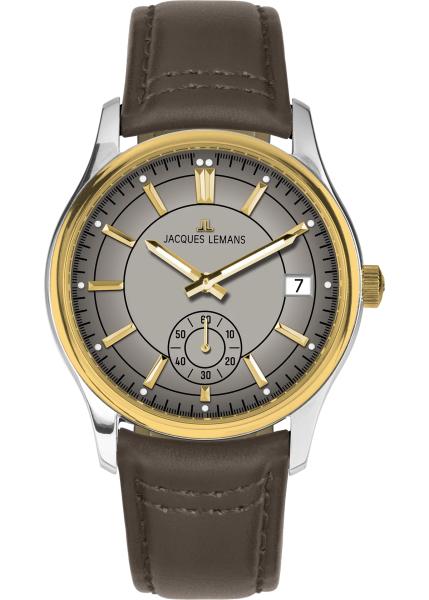 часовник jacques lemans 1-2197M мъжки със сив циферблат и кожена каишка classicwatches.bg