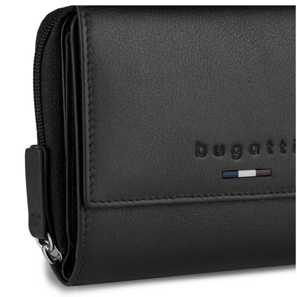 Дамски портфейл Bugatti - Romeo, с цип и множество отделения, черен