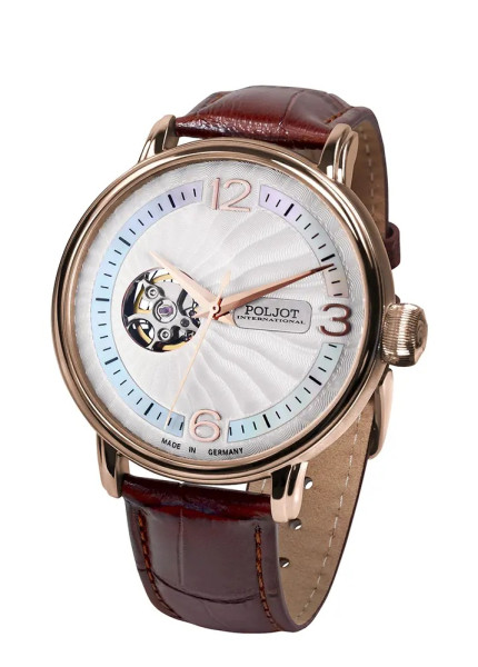 Часовник POLJOT INTERNATIONAL Jaros Open Heart 42mm 38NH.4286811 – сребрист циферблат с отворен механизъм – classicwatches.bg
