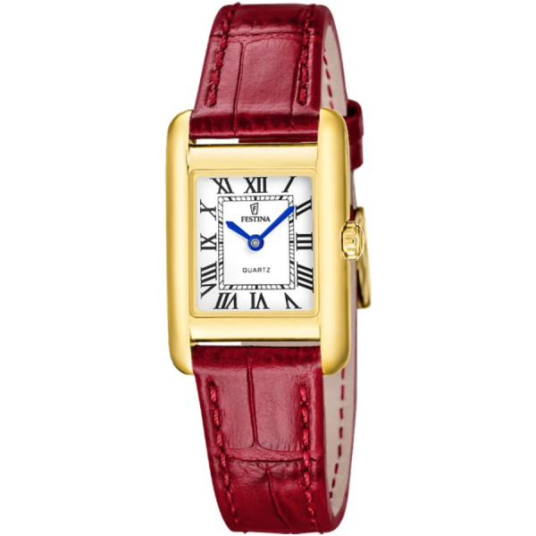 часовник festina f20774/1 дамски бял циферблат червена кожена каишка classicwatches.bg