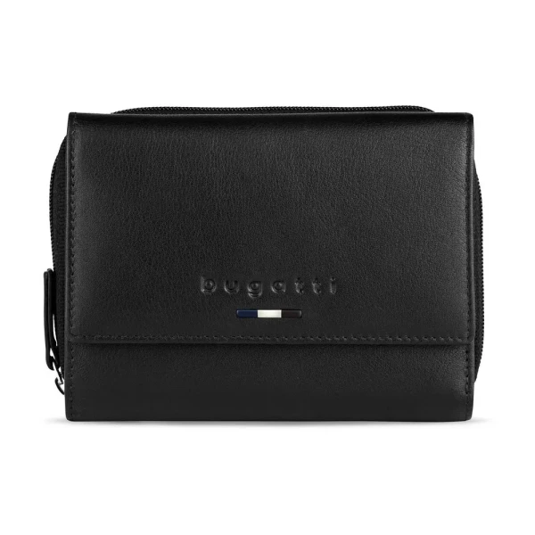 Дамски портфейл Bugatti - Romeo, с цип и множество отделения, черен