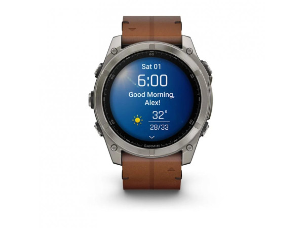 GARMIN FENIX 8 51MM AMOLED SAPPHIRE BARE TITANIUM BLACK С CHESTNUT КОЖЕНА КАИШКА