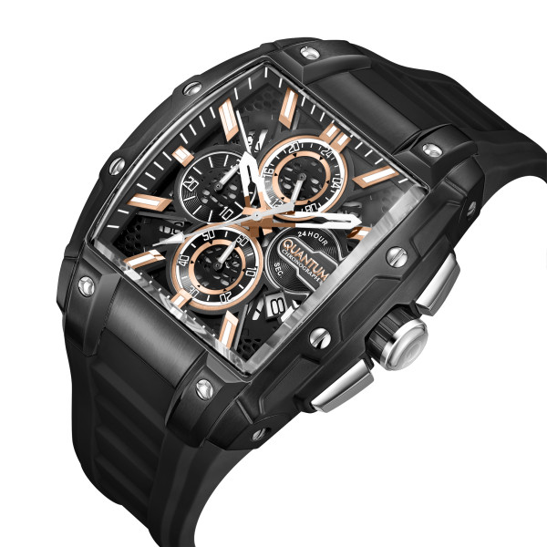 часовник quantum HNG1161.061 черен хронограф розово злато 10 ATM classicwatches.bg