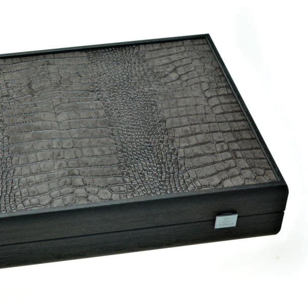 Луксозна табла за игра Manopoulos - Crocodile Tote Dark Grey, 60 x 48 см, естествена кожа