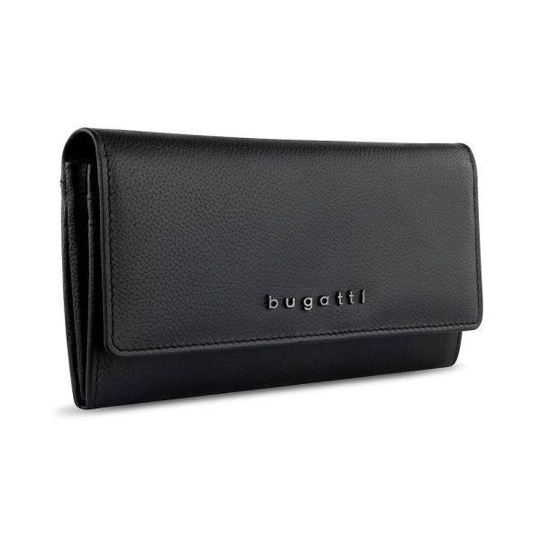 Дамски кожен портфейл Bugatti Bella Ladies Flip Long Wallet, RFID защита, черен