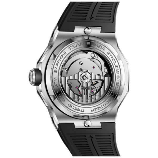 TSAR BOMBA Electron-Carbon-X II Carbon Fiber Automatic Silver Black TB8230-01