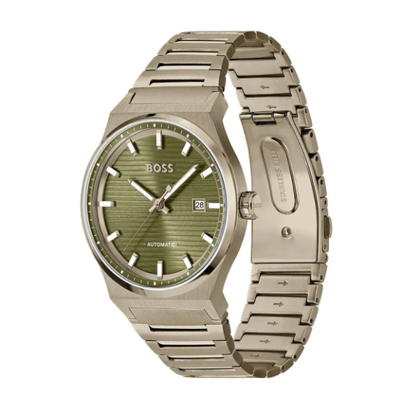 Часовник BOSS 1514186 – изглед отпред, тъмен циферблат, розово PVD