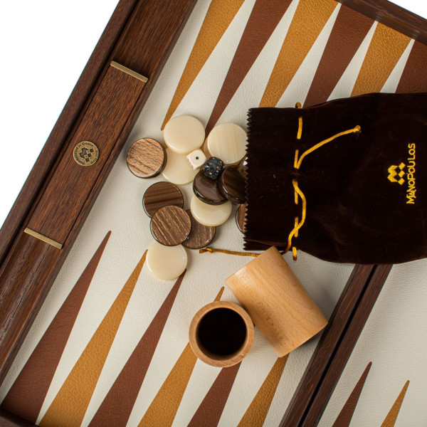 LUXURY BACKGAMMON FOR GAME MANOPOULOS - KNITTED LEATHER, 60 X 48 CM, GENUINE LEATHER, BROWN