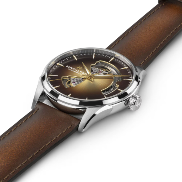 hamilton open heart часовник кафяв циферблат кожена каишка classicwatches.bg
