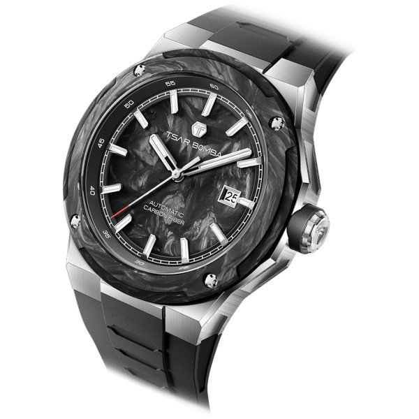 TSAR BOMBA Electron-Carbon-X II Carbon Fiber Automatic Silver Black TB8230-01