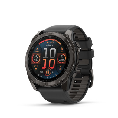 ЧАСОВНИК GARMIN FENIX 8 51MM AMOLED SAPPHIRE CARBON GRAY DLC TITANIUM С BLACK/PEBBLE GRAY СИЛИКОНОВА КАИШКА