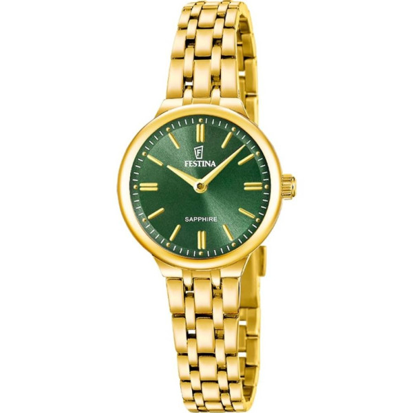Часовник Festina F20745/3 – Дамски модел със златно покритие и зелен циферблат | ClassicWatches.bg