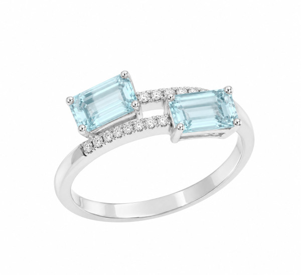 Comete gold ring diamonds and aquamarine ANQ331