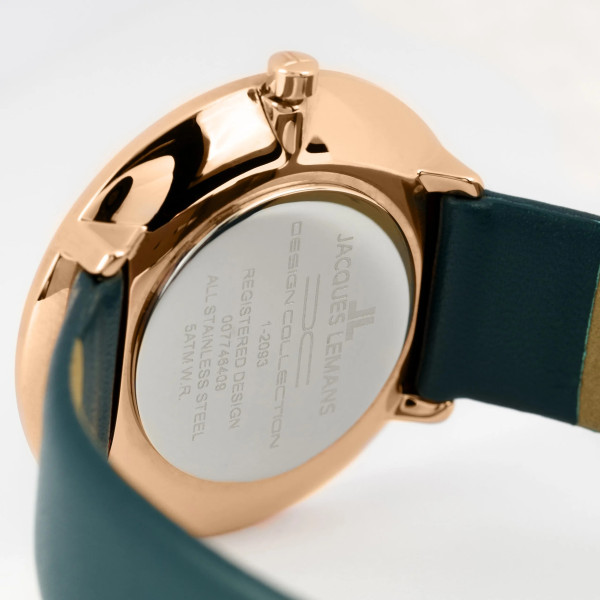 елегантен дамски часовник jacques lemans зелен и розово злато classicwatches.bg
