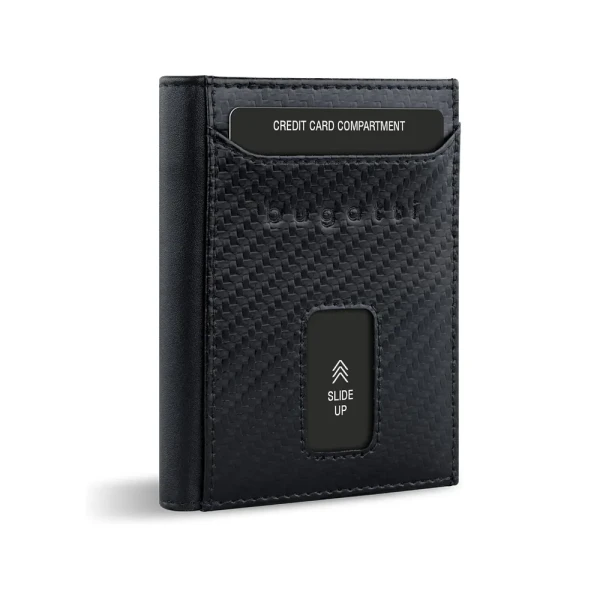 Калъф за карти и документи Bugatti - Secure Slim Carbon, 7 CC, черен