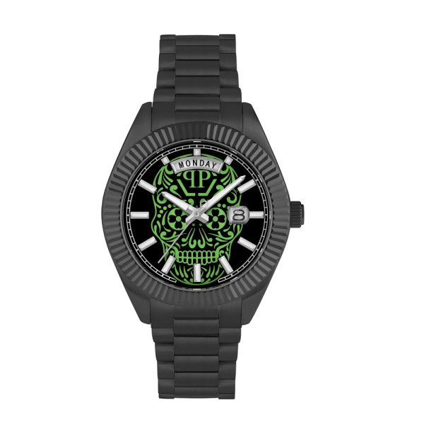 часовник philipp plein pwpna0724 date superlative черен циферблат с череп classicwatches.bg