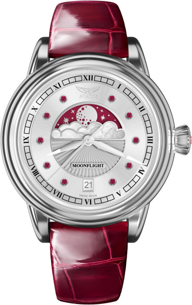 ЧАСОВНИК АVIATOR DOUGLAS MOONFLIGHT GEMSTONE EDITION RUBY 36MM V.1.33.0.419.4