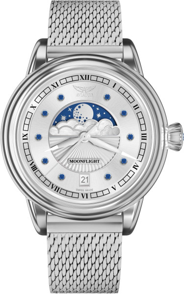 ЧАСОВНИК АVIATOR DOUGLAS MOONFLIGHT GEMSTONE EDITION BLUE SAPHIRE  36MM V.1.33.0.415.5