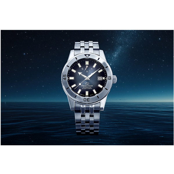 часовник orient star re au0503n изглед отпред син циферблат classicwatches.bg