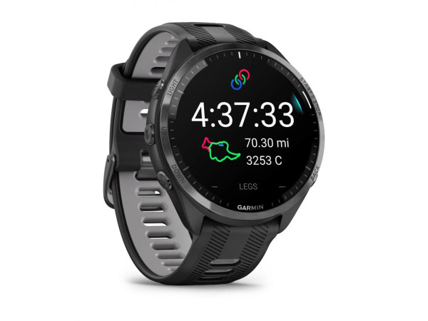 GARMIN FORERUNNER 965 CARBON GREY DLC TITANIUM БЕЗЕЛ С BLACK КОРПУС И BLACK/POWDER GREY СИЛИКОНОВА КАИШКА 010-02809-10