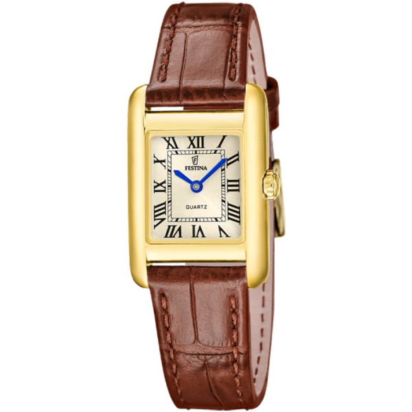 часовник festina f20774/2 дамски циферблат шампанско кафява кожена каишка classicwatches.bg