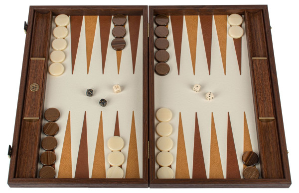 LUXURY BACKGAMMON FOR GAME MANOPOULOS - KNITTED LEATHER, 60 X 48 CM, GENUINE LEATHER, BROWN