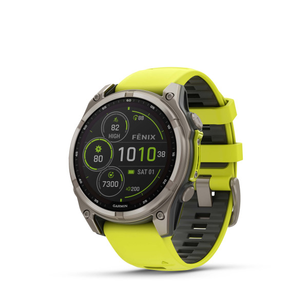 GARMIN FENIX 8 47MM SOLAR SAPPHIRE TITANIUM С AMP YELLOW/GRAPHITE СИЛИКОНОВА КАИШКА 010-02906-21