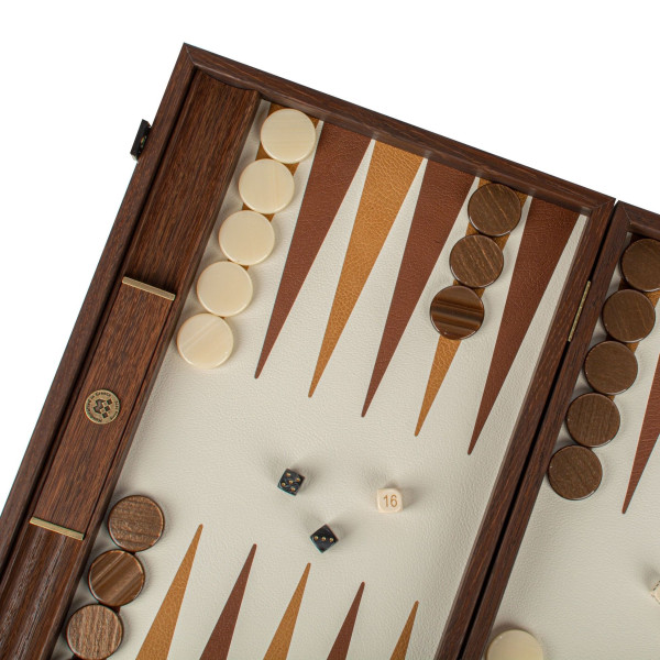 LUXURY BACKGAMMON FOR GAME MANOPOULOS - KNITTED LEATHER, 60 X 48 CM, GENUINE LEATHER, BROWN