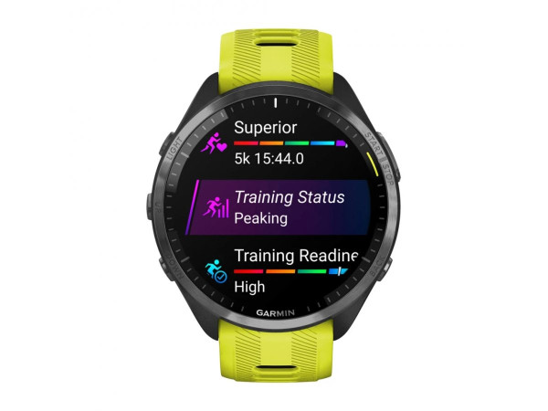 GARMIN FORERUNNER 965 CARBON GREY DLC TITANIUM БЕЗЕЛ С BLACK КОРПУС И AMP YELLOW/BLACK СИЛИКОНОВА КАИШКА 010-02809-12