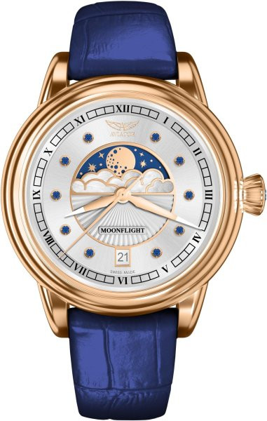 Часовник AVIATOR DOUGLAS MOONFLIGHT GEMSTONE EDITION BLUE SAPHIRE  36M V.1.33.2.416.4