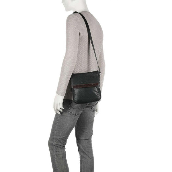 Чанта за рамо Bugatti - Corso Deluxe Crossbody, с капак, черна