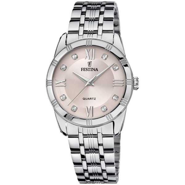 часовник festina f16940/c дамски розов циферблат с камъни стоманена верижка classicwatches.bg