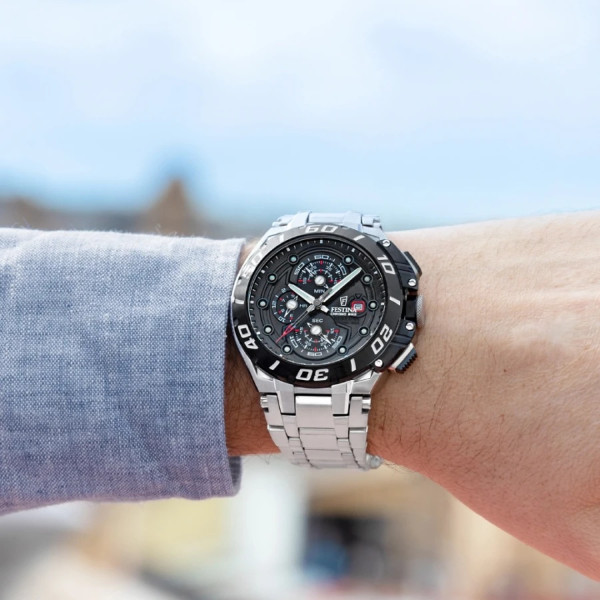 festina chrono bike кварцов часовник черен стил със стоманена верижка classicwatches.bg