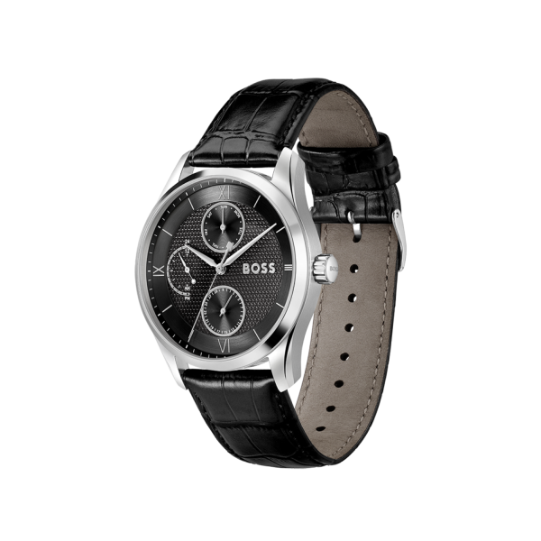HUGO BOSS 1514272 мъжки часовник с кожена каишка и тъмен циферблат – classicwatches.bg