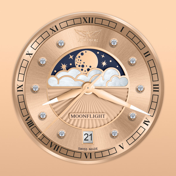 Часовник AVIATOR DOUGLAS MOONFLIGHT DIAMONDS 36M V1.33.2.383.5