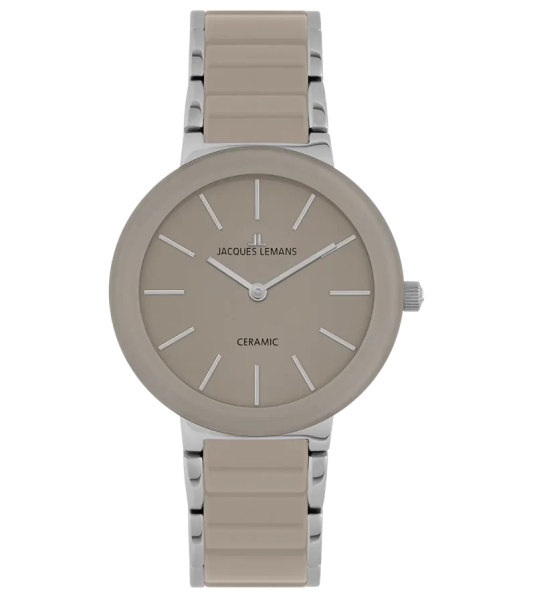 часовник jacques lemans 42 7s дамски бежов циферблат керамика classicwatches.bg
