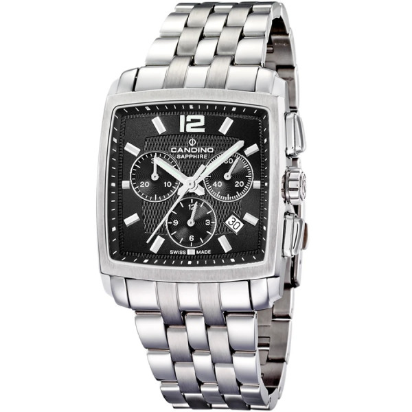 Часовник candino c4374 m мъжки квадратен хронограф черен циферблат classicwatches.bg
