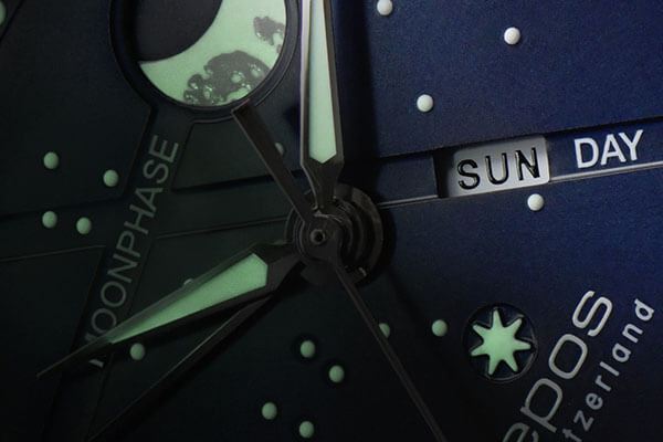 EPOS 3439.322.20.16.30 син циферблат с луминесцентна луна и звезди – classicwatches.bg