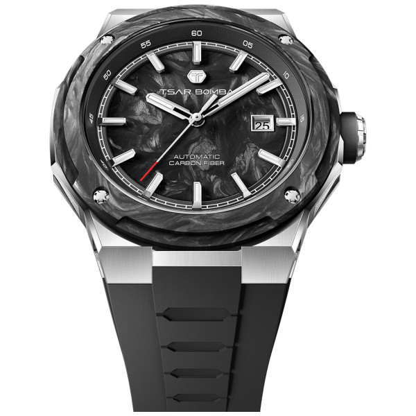 TSAR BOMBA Electron-Carbon-X II Carbon Fiber Automatic Silver Black TB8230-01