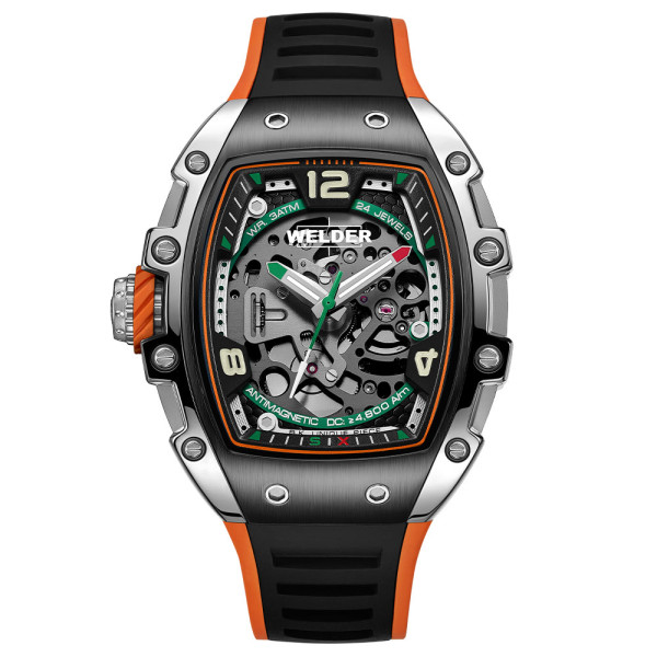 часовник welder w75 wrt1002 автоматичен скелетон черно оранжева каишка classicwatches.bg